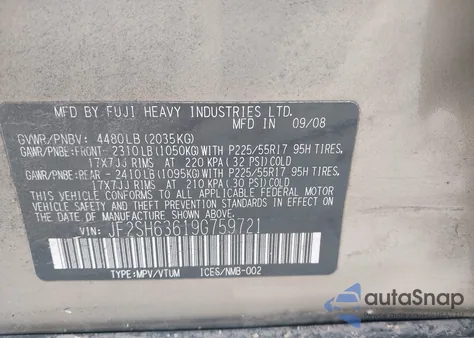 2009 Subaru Forester 2.5X z USA, uszkodzony, nr VIN JF2SH63619G759721